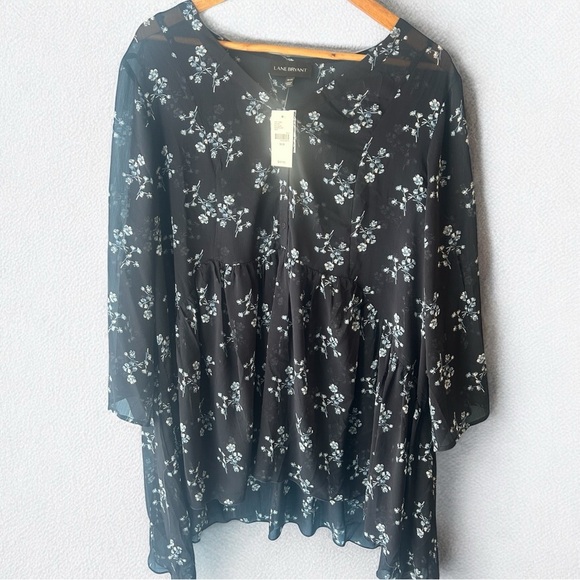 NWT Lane Bryant • Flowy Baby Doll Silhoutte Midnight Blue Floral Sheer Sz 18/20 - Picture 1 of 7